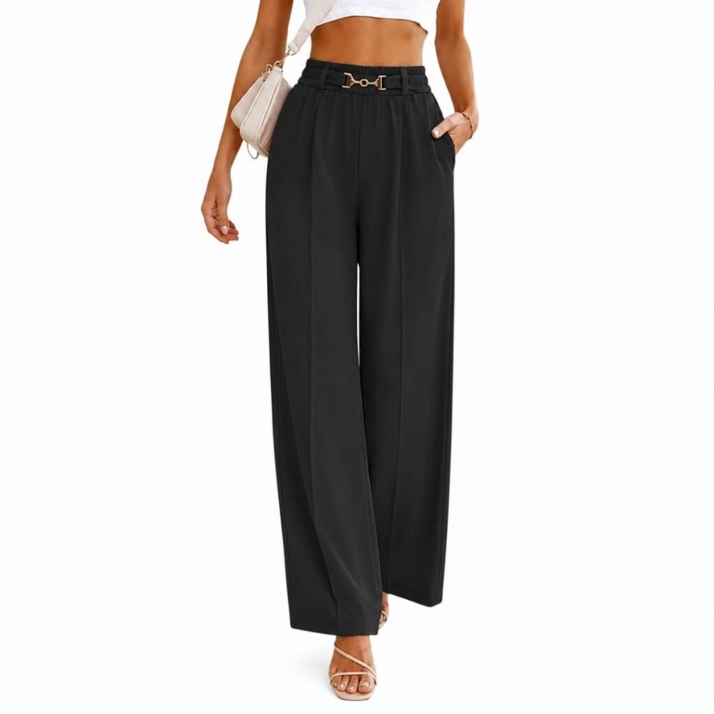 Pantaloni a gamba larga indossati in un outfit elegante