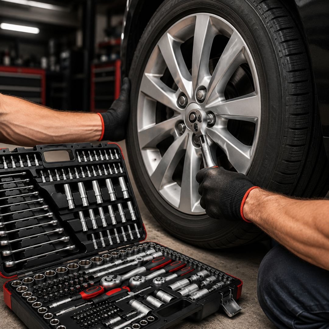 Uso set attrezzi su auto e garage
