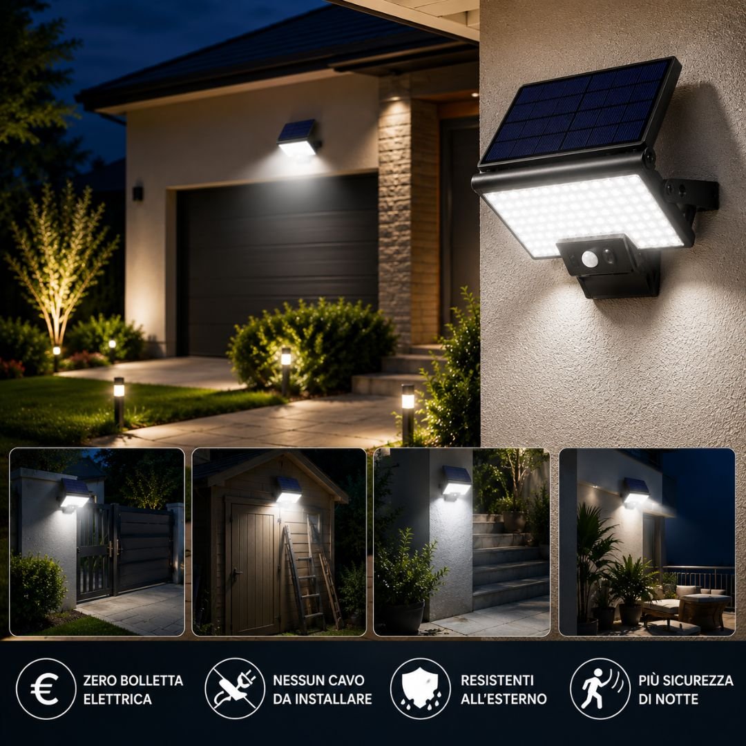 Fari solari installati in giardino e garage