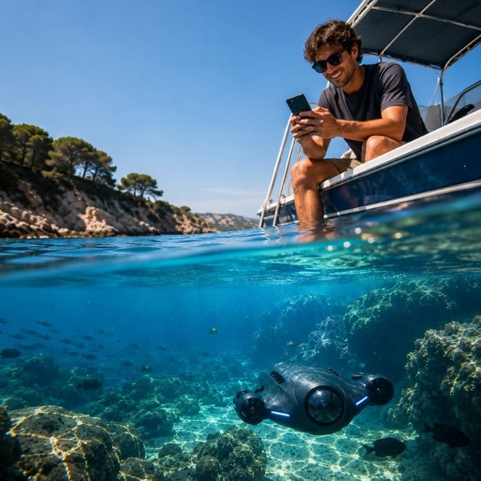 Drone subacqueo 4K usato in mare
