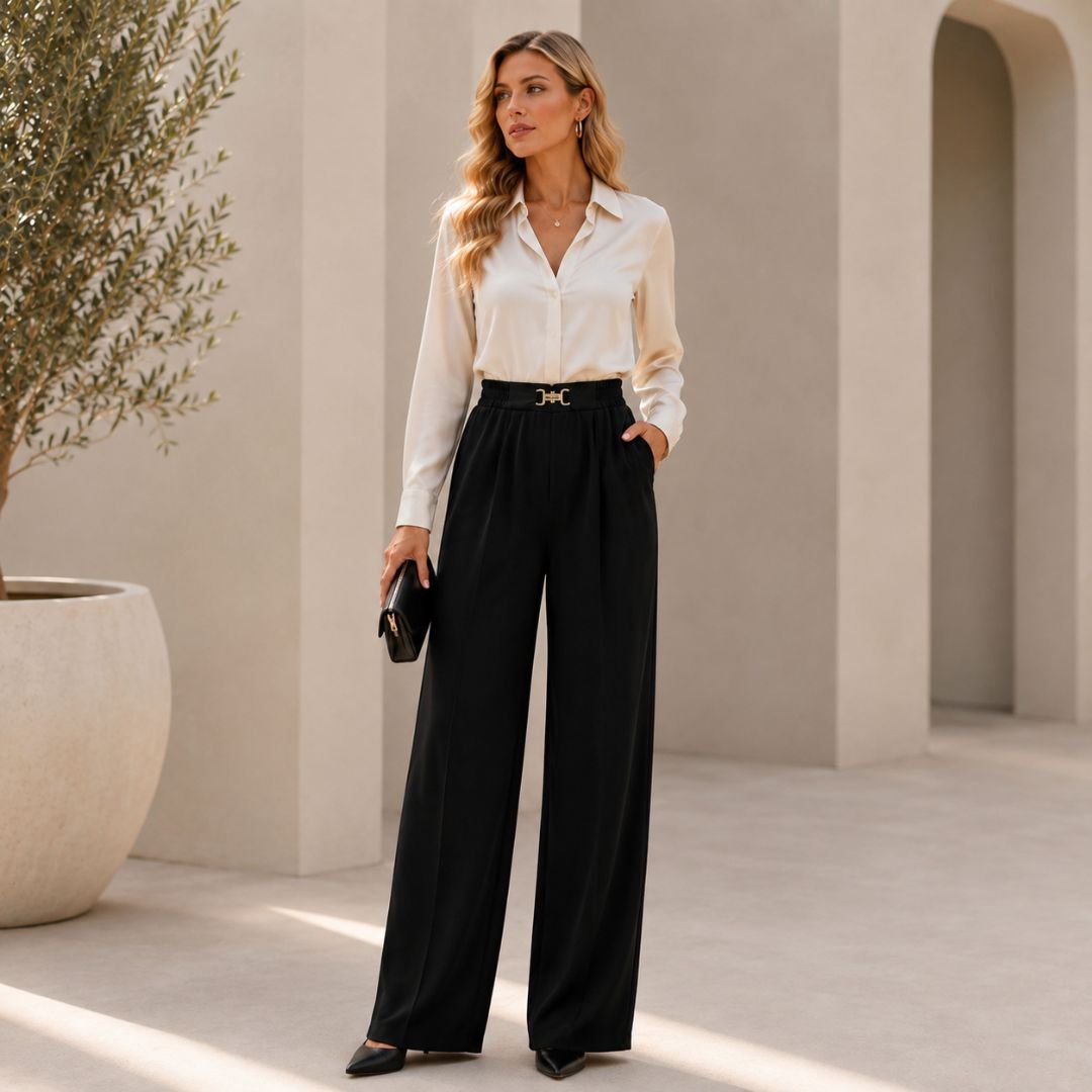 Pantaloni a gamba larga da donna in colore nero