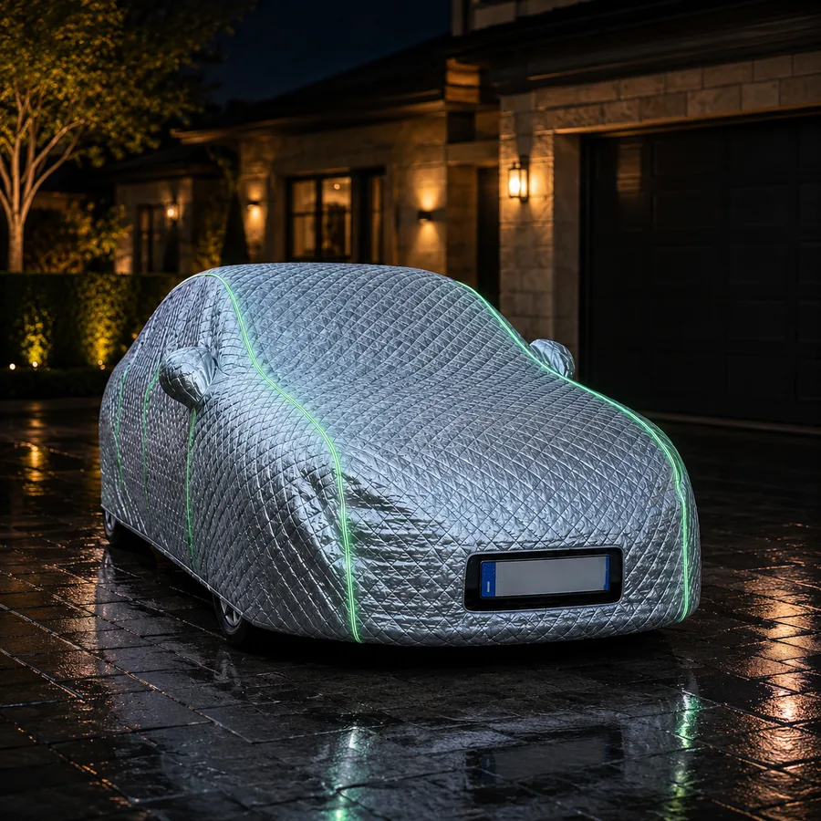 Auto coperta con telo COVERIX visibile di notte