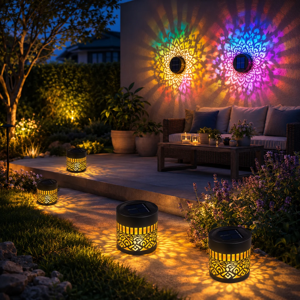 Kit da cinque faretti solari decorativi LumiAura